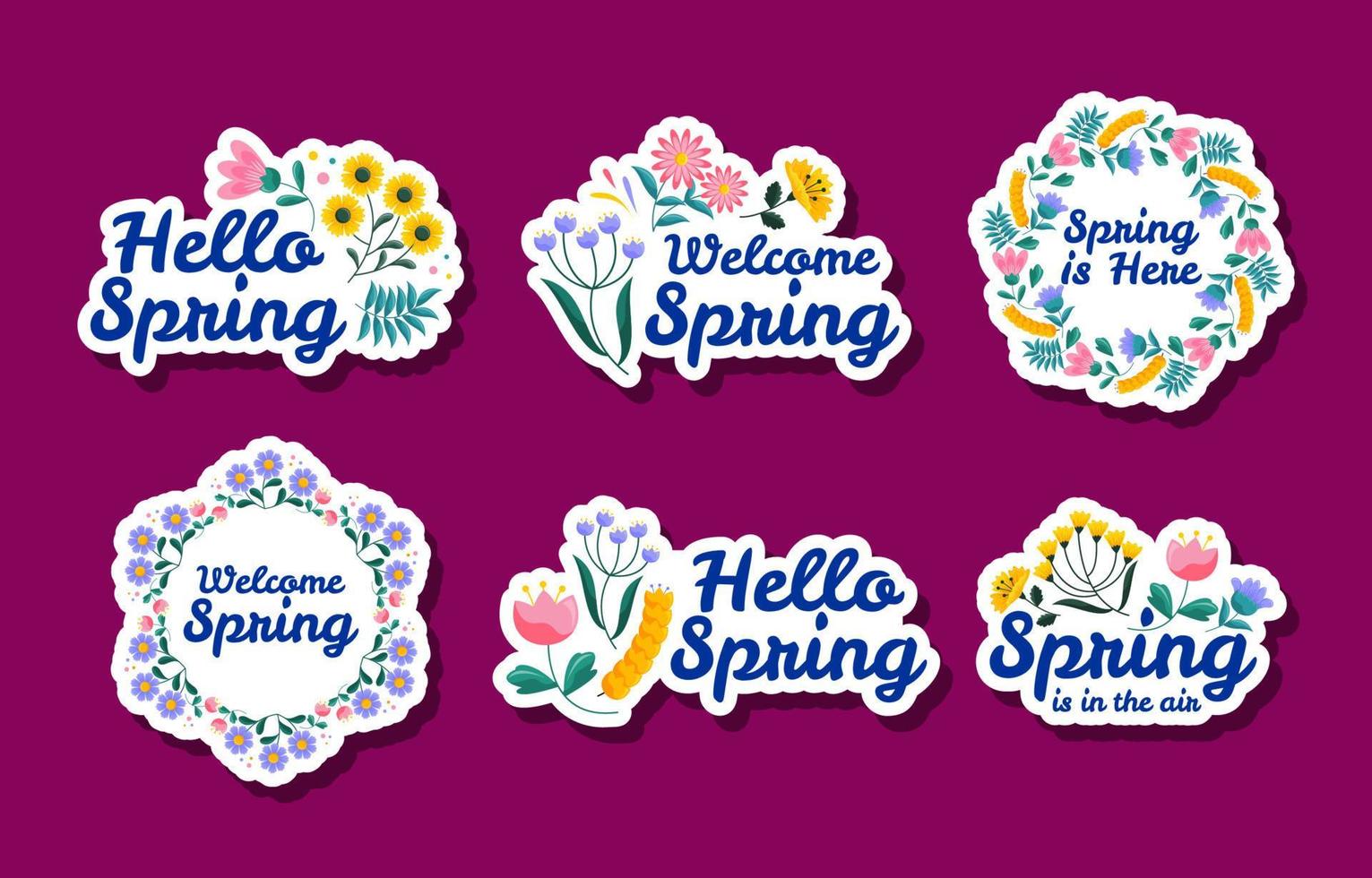 conjunto de pegatinas de flores de primavera de bienvenida vector