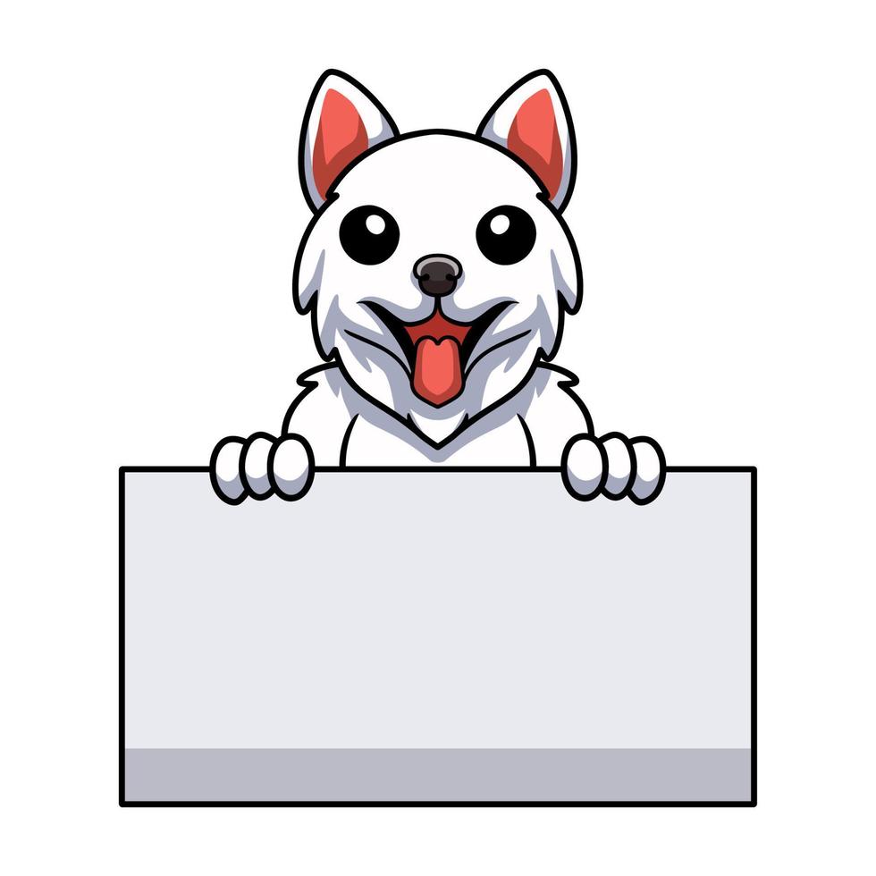 Cute samoyed dog cartoon holding blank sign vector