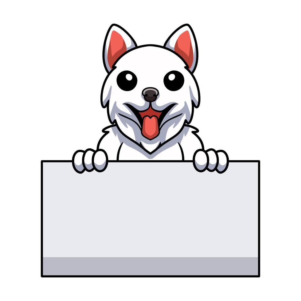 Cute dibujos animados de perro samoyedo con cartel en blanco vector