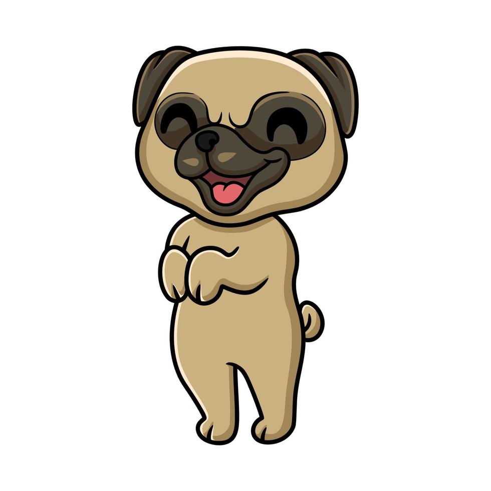 lindo, pequeño, pug, perro, caricatura, posición vector