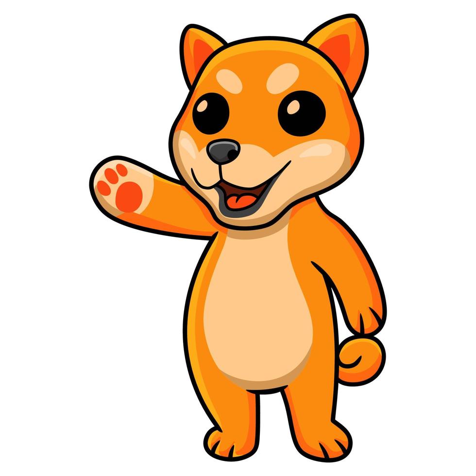 Cute shiba inu dog cartoon waving hand vector