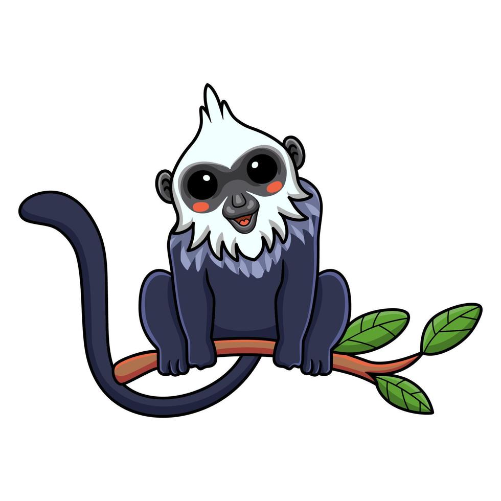 Cute white headed langur cartoon on tree vector