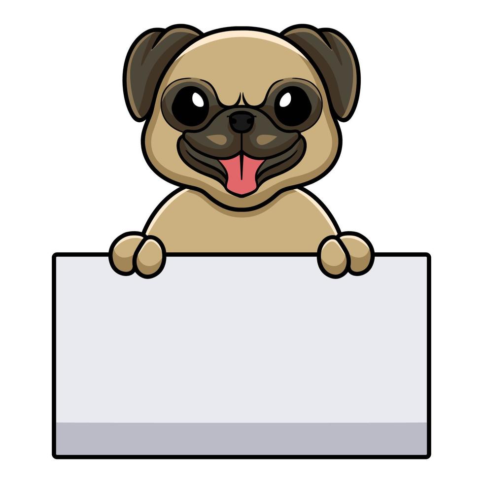 Cute little pug dog dibujos animados con cartel en blanco vector