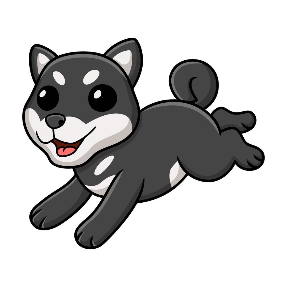 lindo, negro, shiba inu, perro, caricatura, funcionamiento vector