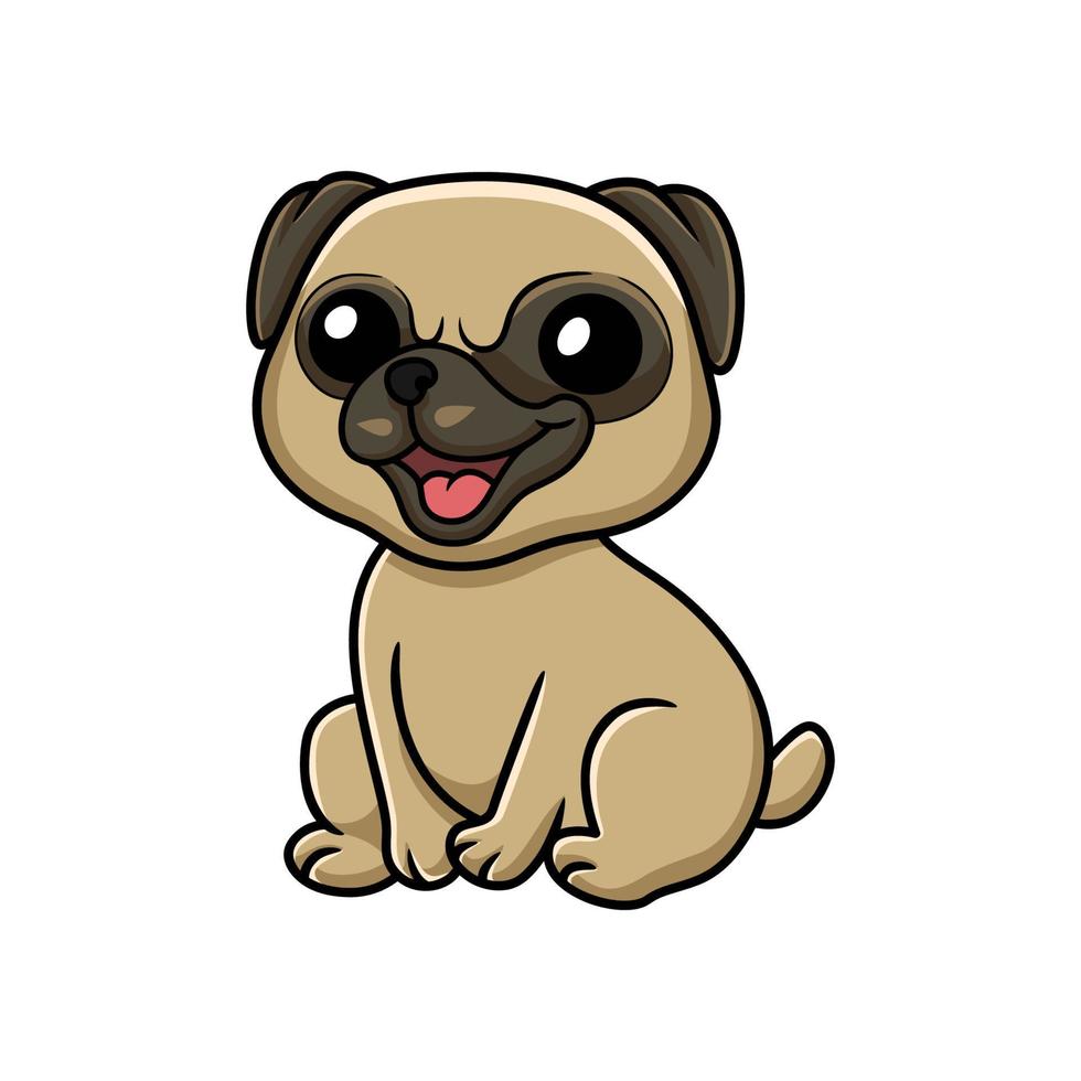 lindo pequeño perro pug dibujos animados sentado vector