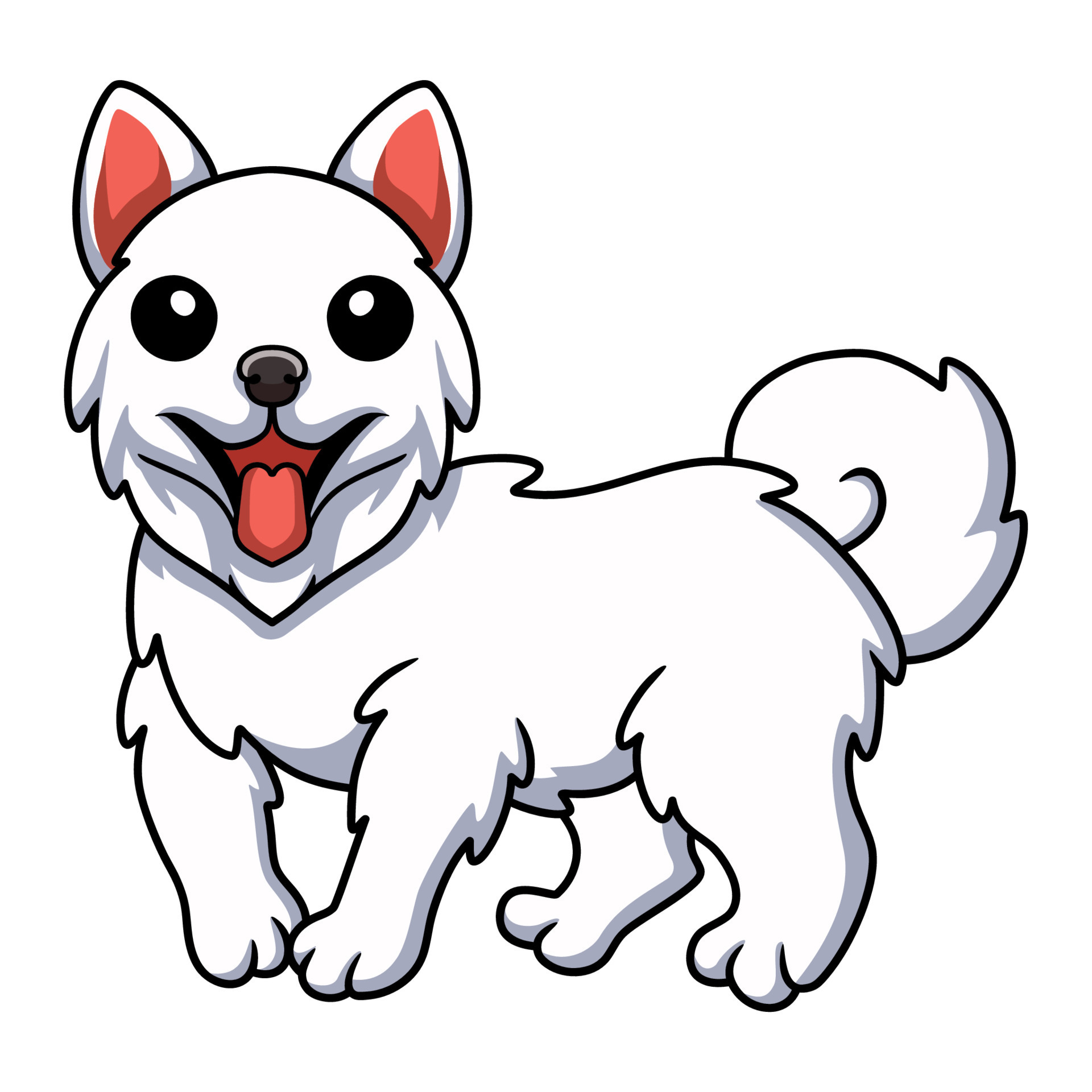 Branco Bonito Sorrindo Samoyed Cão Mão Desenhada Vector Lustration Doodle  Sketch. Desenho Do Personagem Do Desenho Animado Do Filhote De Cachorro  Esboço. Conceito Para Crianças Crianças Imprimir, Design De Pôster, Papel De