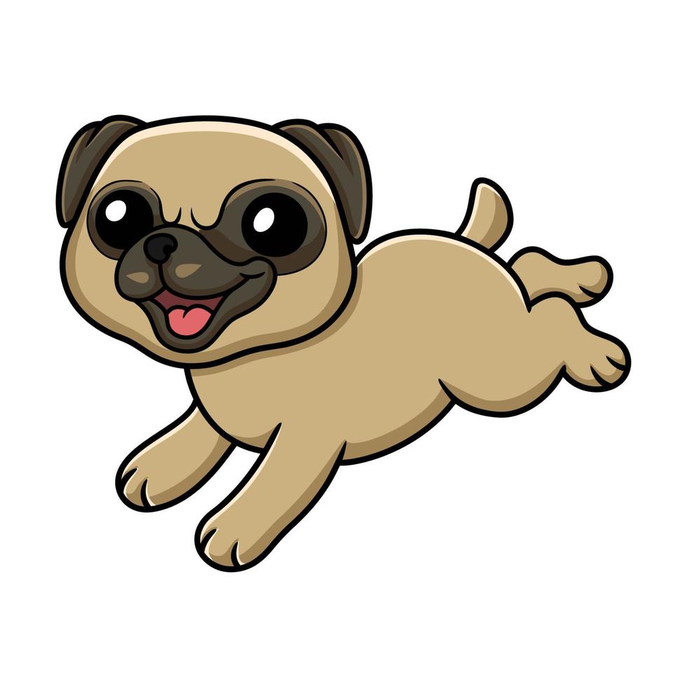 lindo, pequeño, pug, perro, caricatura, saltar vector