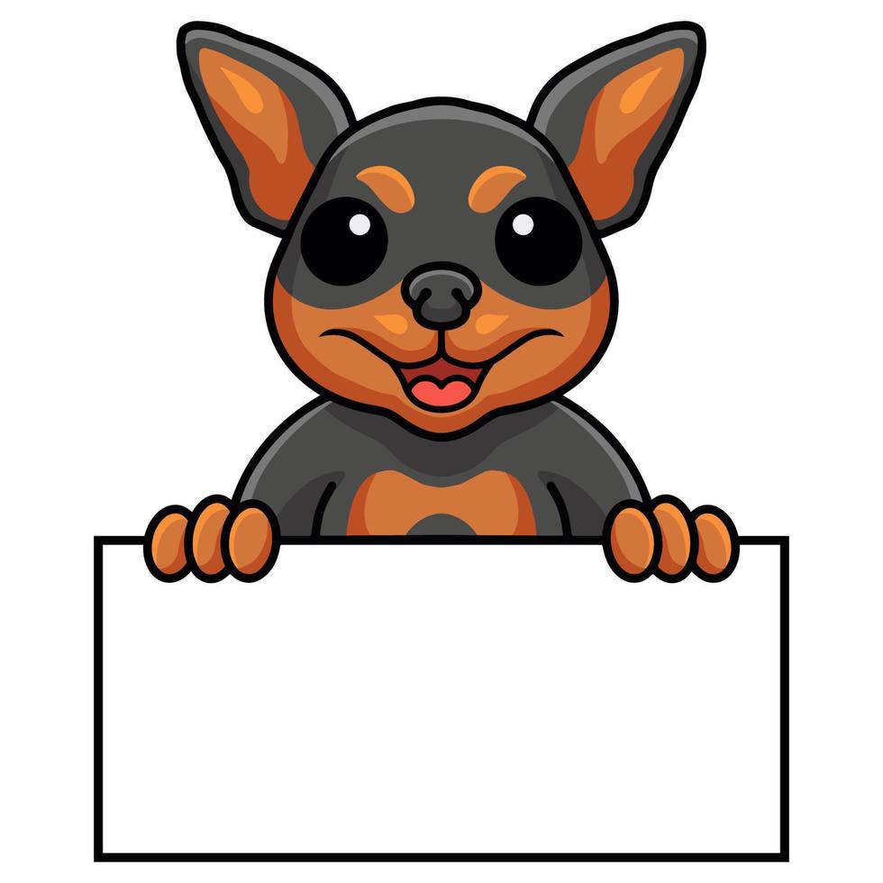 Cute Russian toy dog cartoon holding blank sign vector