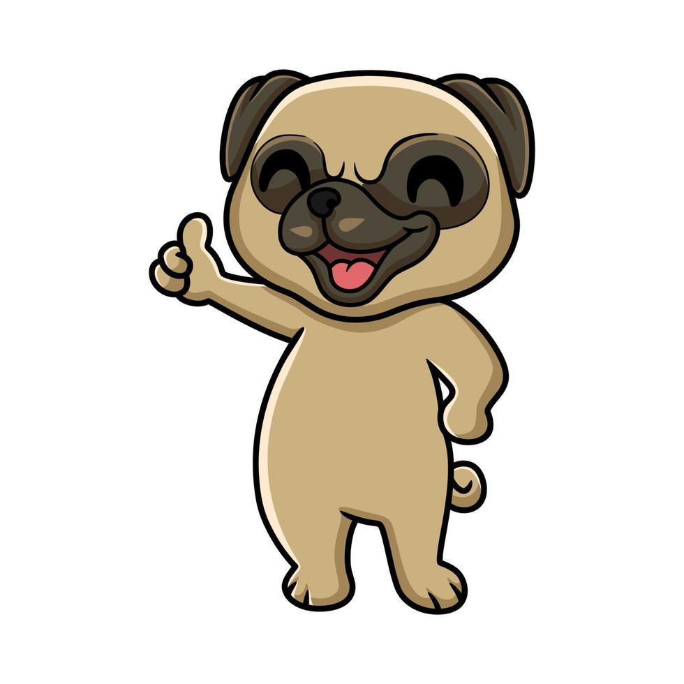 dibujos animados lindo pequeño perro pug dando pulgar hacia arriba vector