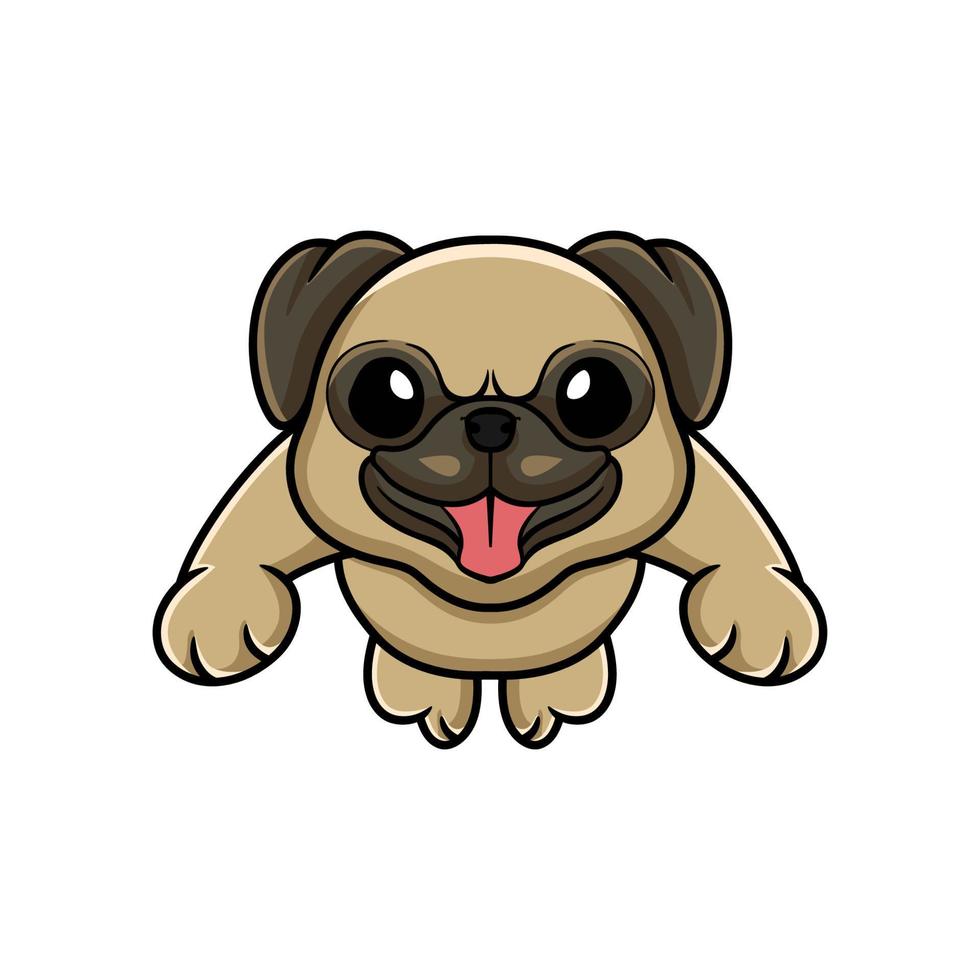 lindo, pequeño, pug, perro, caricatura, saltar vector