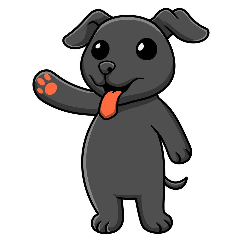 Cute dibujos animados de perro labrador negro agitando la mano vector