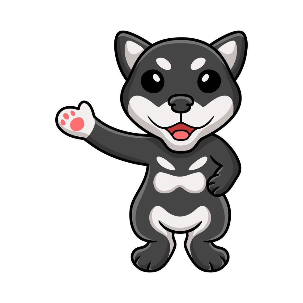 lindo, negro, shiba inu, perro, caricatura, ondulación, mano vector