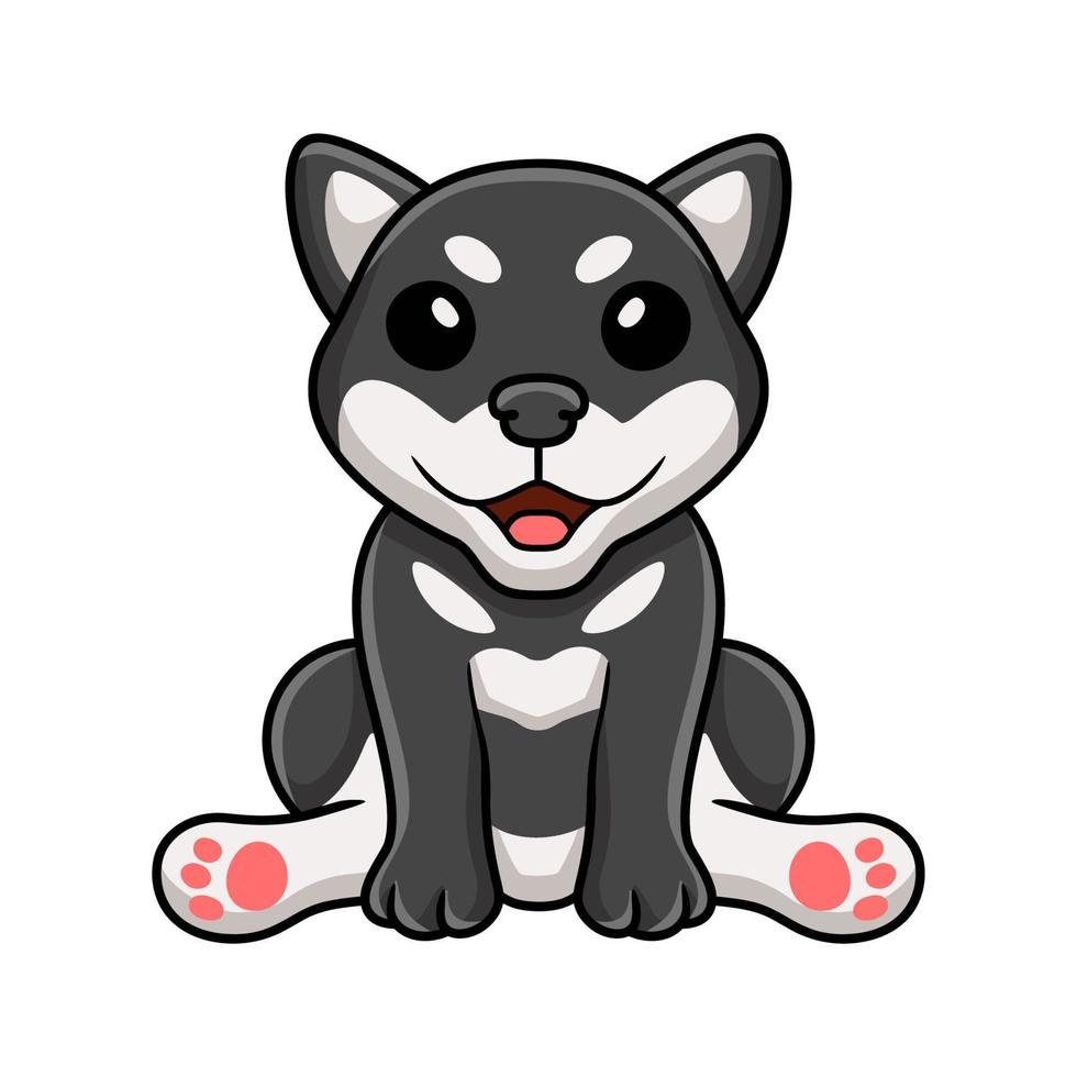 lindo, negro, shiba inu, perro, caricatura, sentado vector