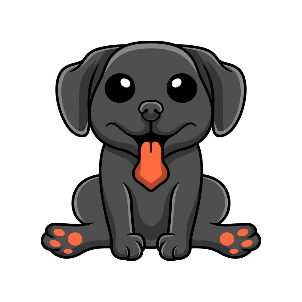 lindo, negro, labrador, perro, caricatura, sentado vector