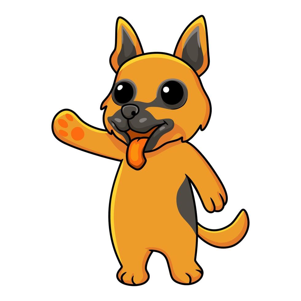Cute dibujos animados de perro pastor alemán agitando la mano vector