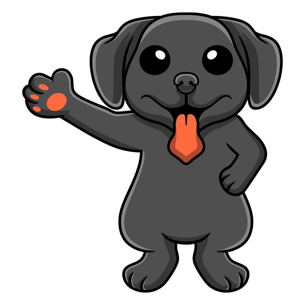 Cute dibujos animados de perro labrador negro agitando la mano vector