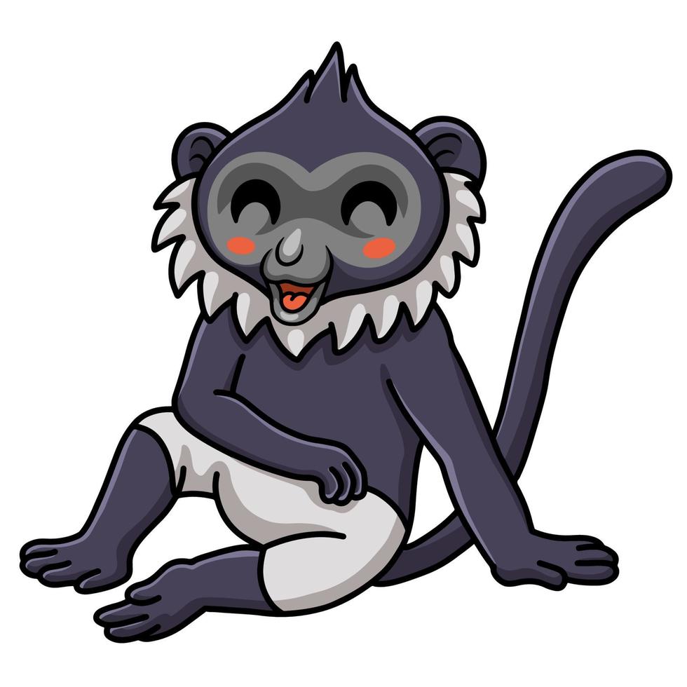 linda caricatura de langur de delacour sentada vector