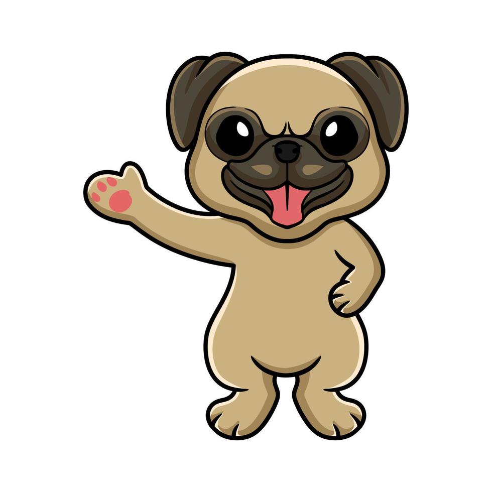 Cute little pug dog cartoon waving hand vector
