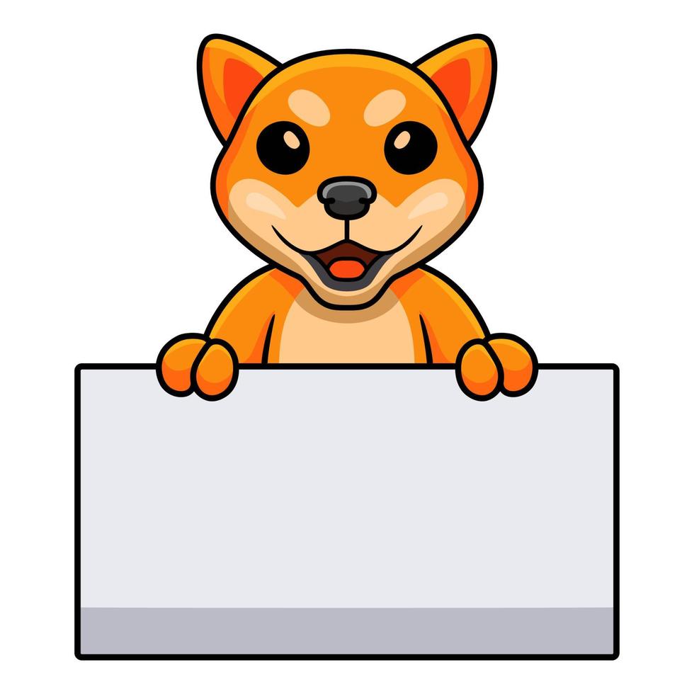 Cute shiba inu dog cartoon holding blank sign vector