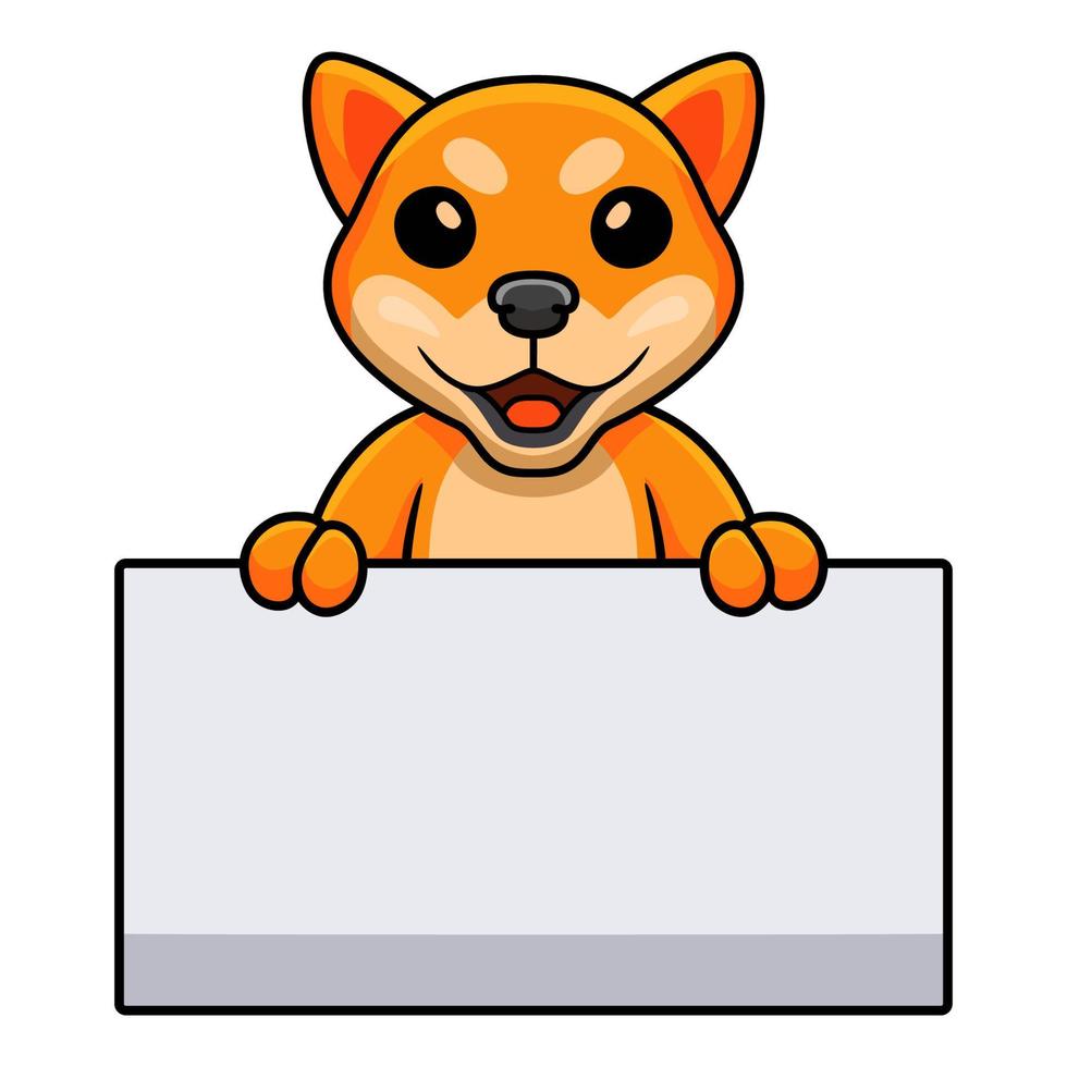 Cute shiba inu dog cartoon holding blank sign vector