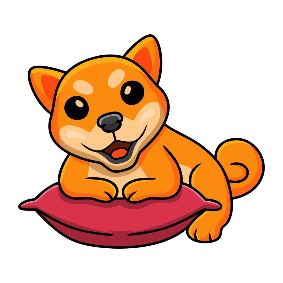 linda caricatura de perro shiba inu en la almohada vector