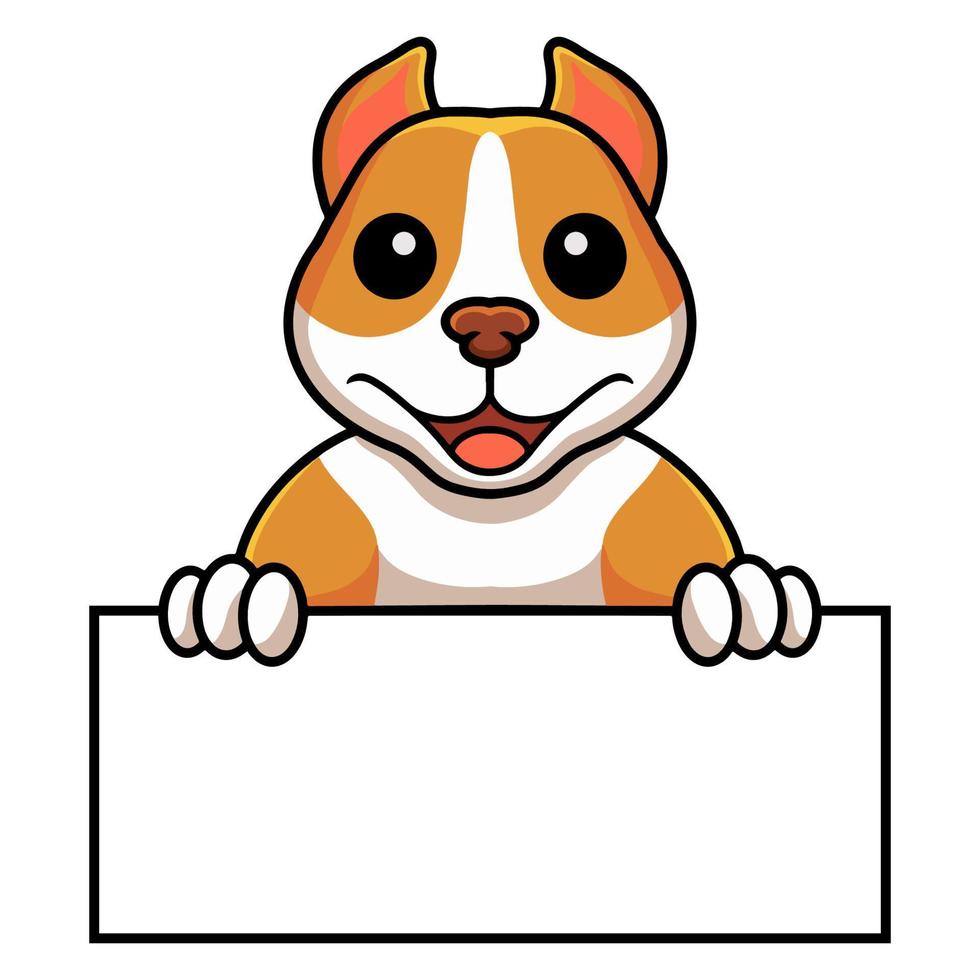 Cute little pitbull cartoon holding blank sign vector