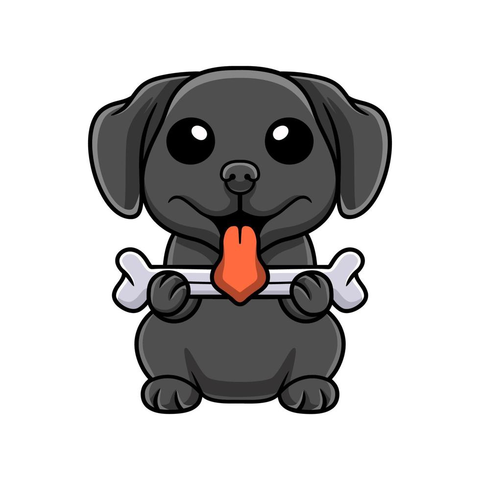 linda caricatura de perro labrador negro sosteniendo un hueso vector