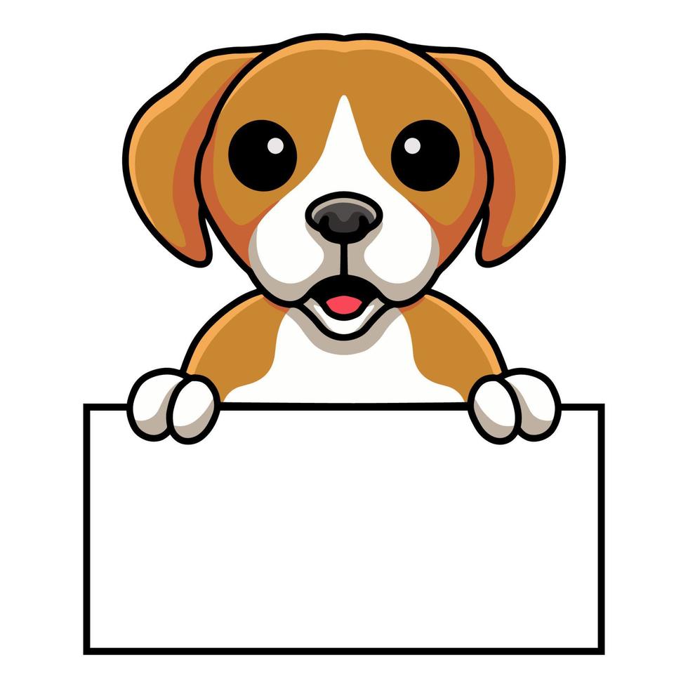 Cute little beagle dog cartoon holding blank sign vector
