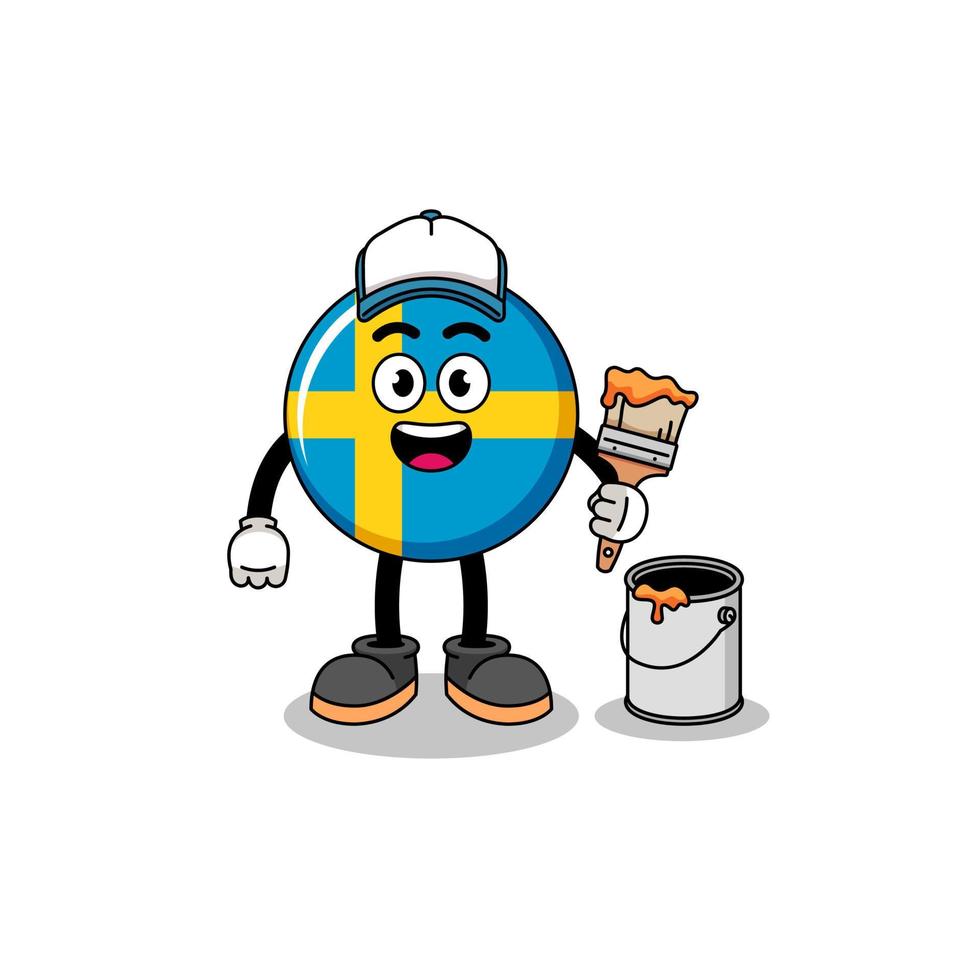 Character mascot of sweden flag as a painter vector