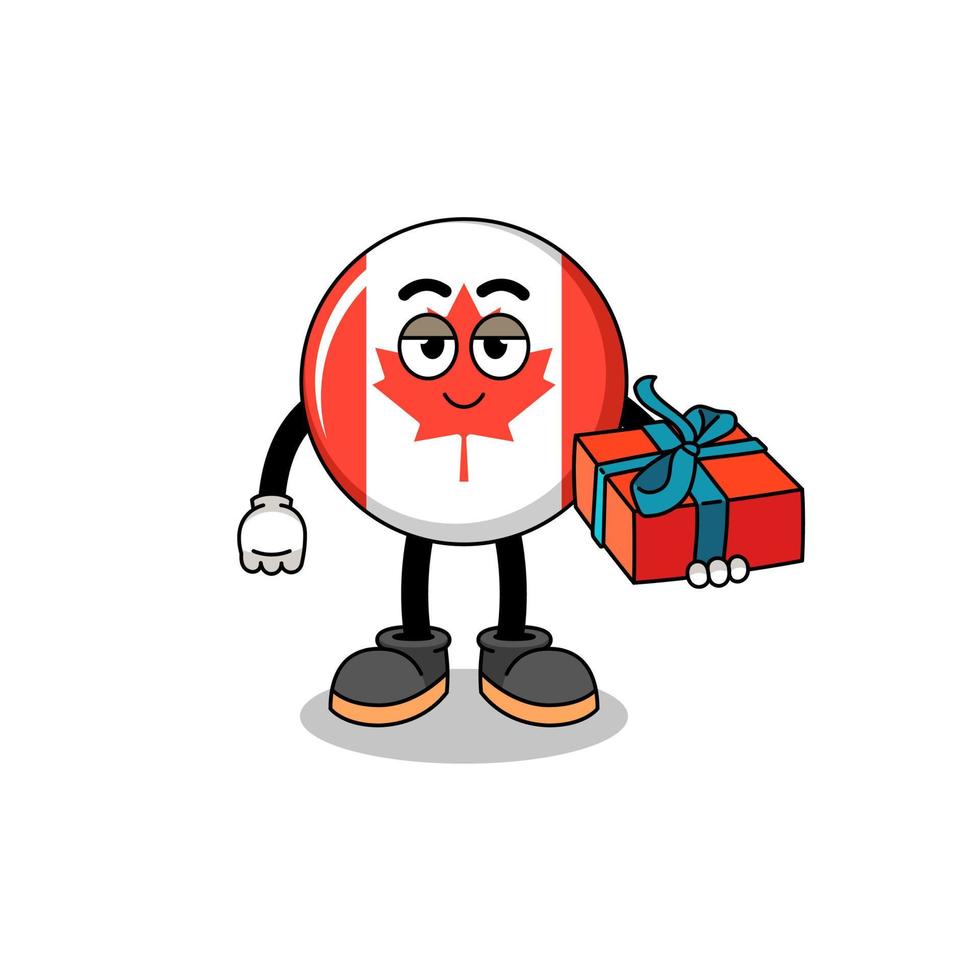 canada flag mascot illustration giving a gift vector