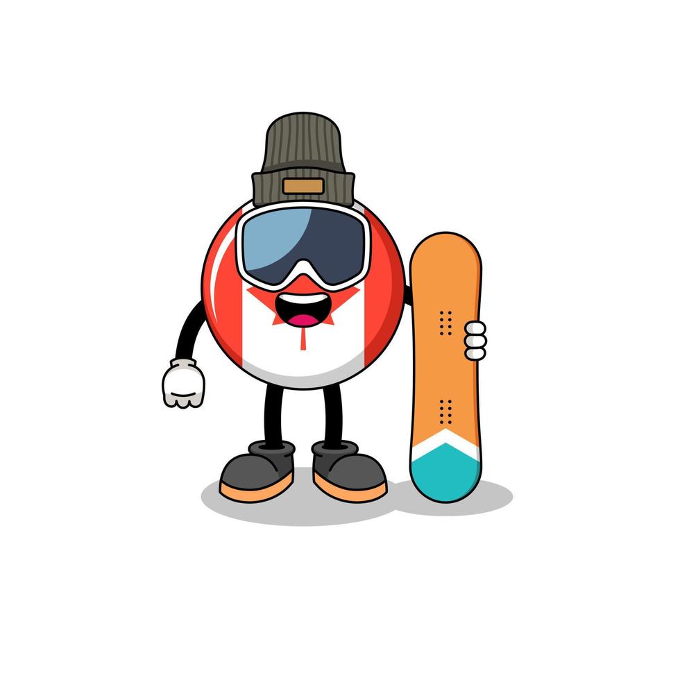 mascota caricatura de canadá bandera jugador de snowboard vector