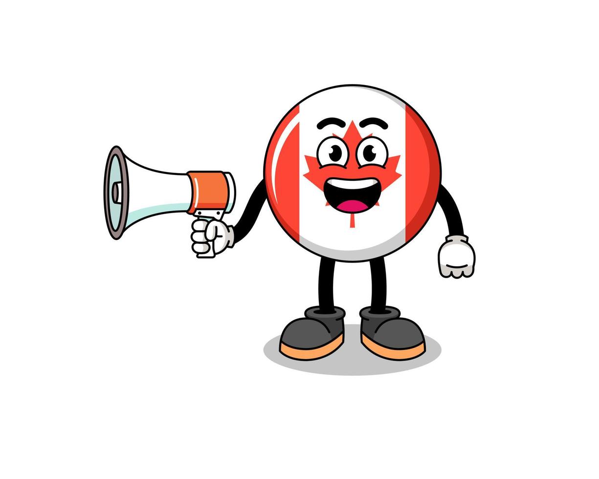 canada flag cartoon illustration holding megaphone vector
