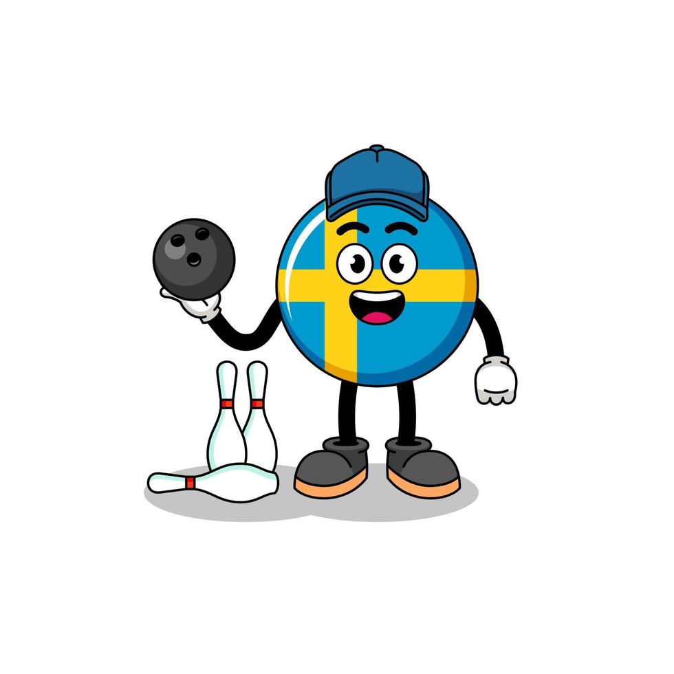 Mascot of sweden flag as a bowling player vector