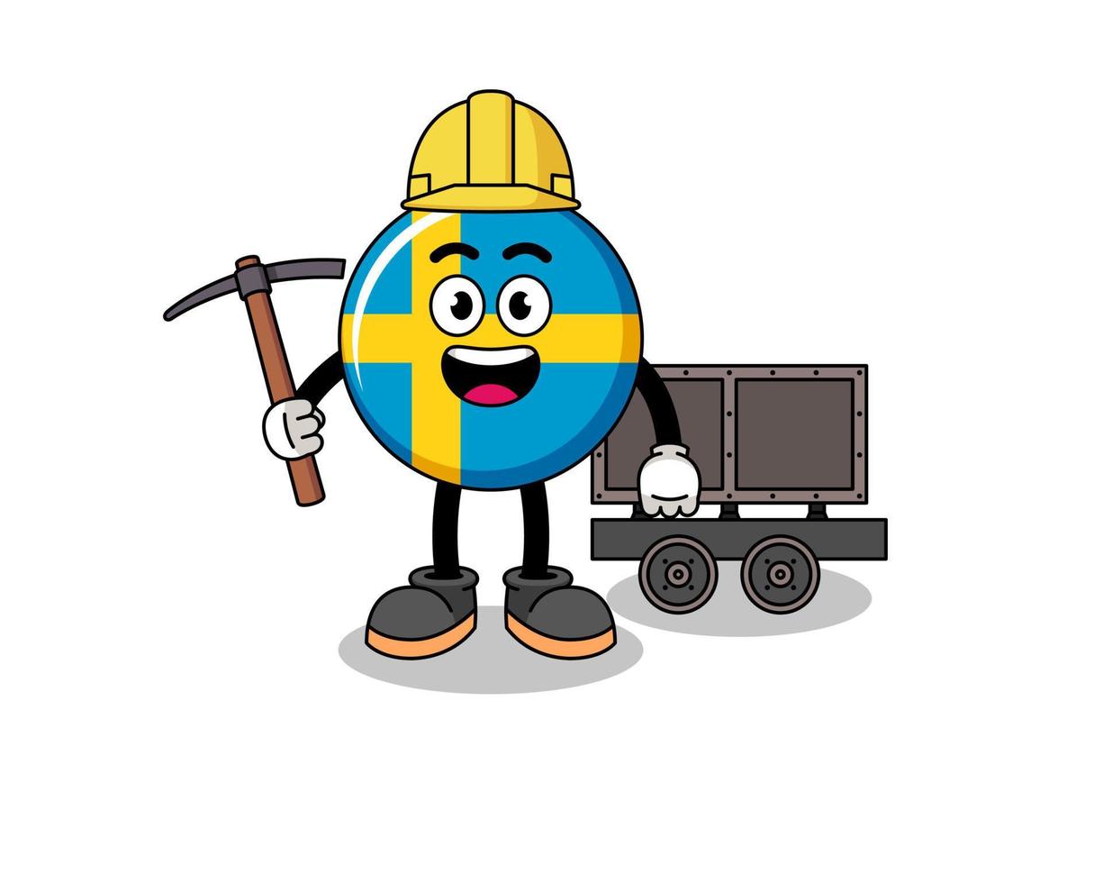 Mascot Illustration of sweden flag miner vector