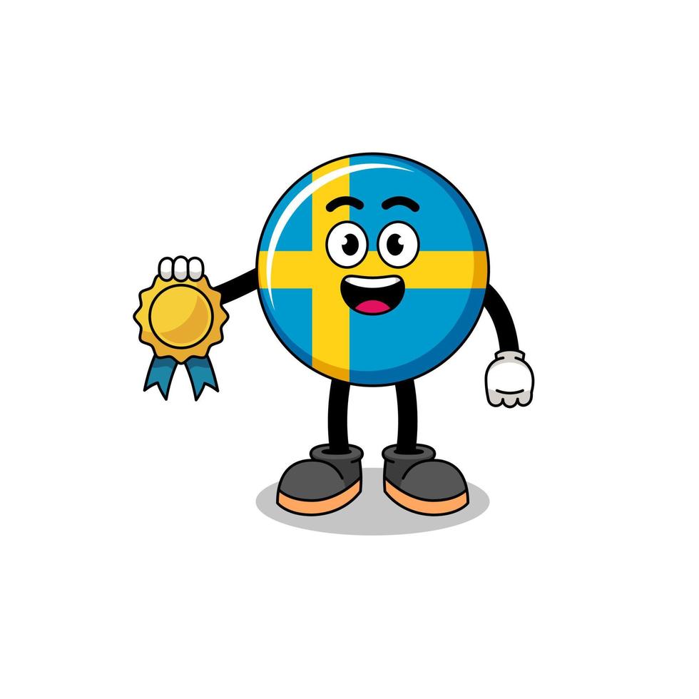 sweden flag cartoon illustration with satisfaction guaranteed medal vector
