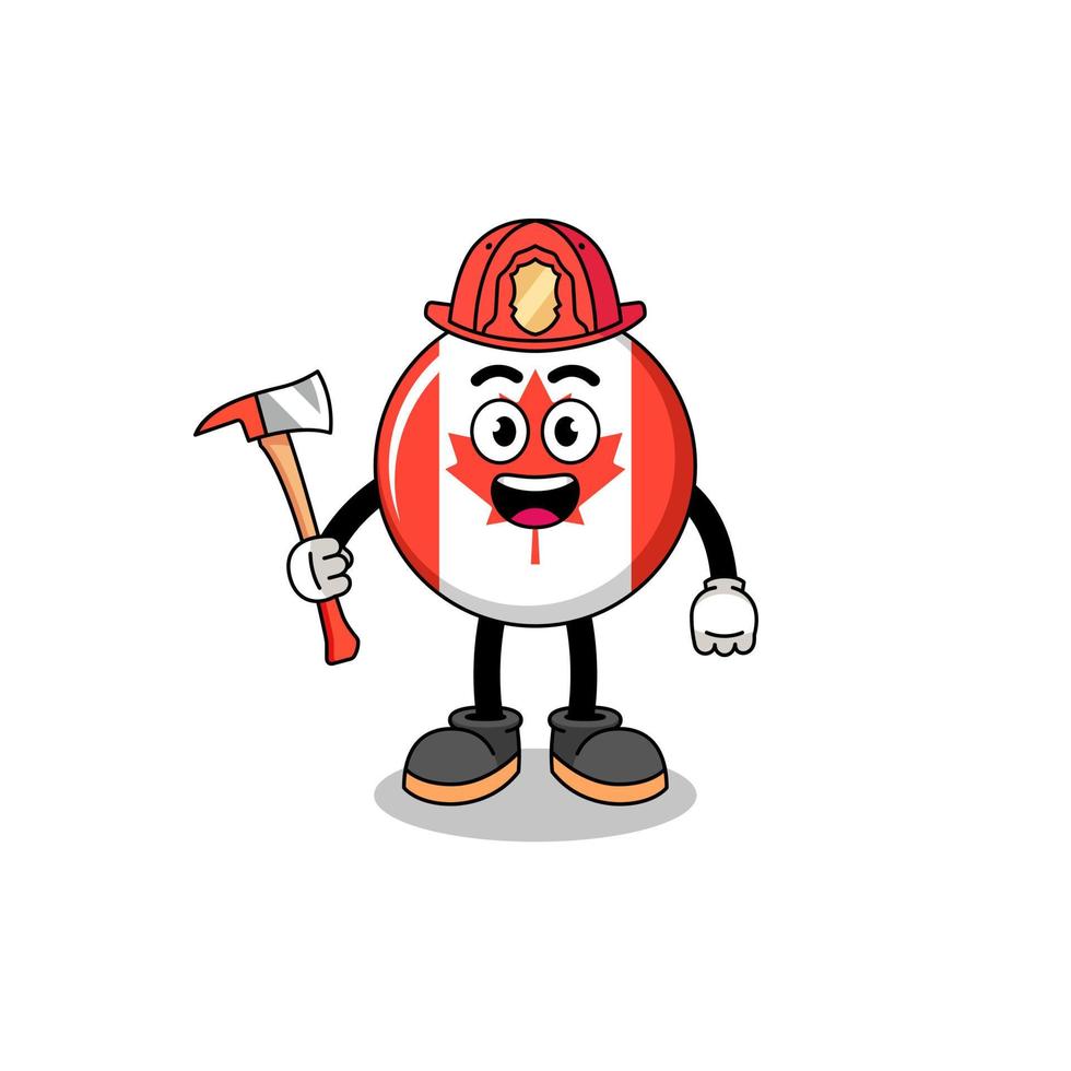 Cartoon mascot of canada flag firefighter vector