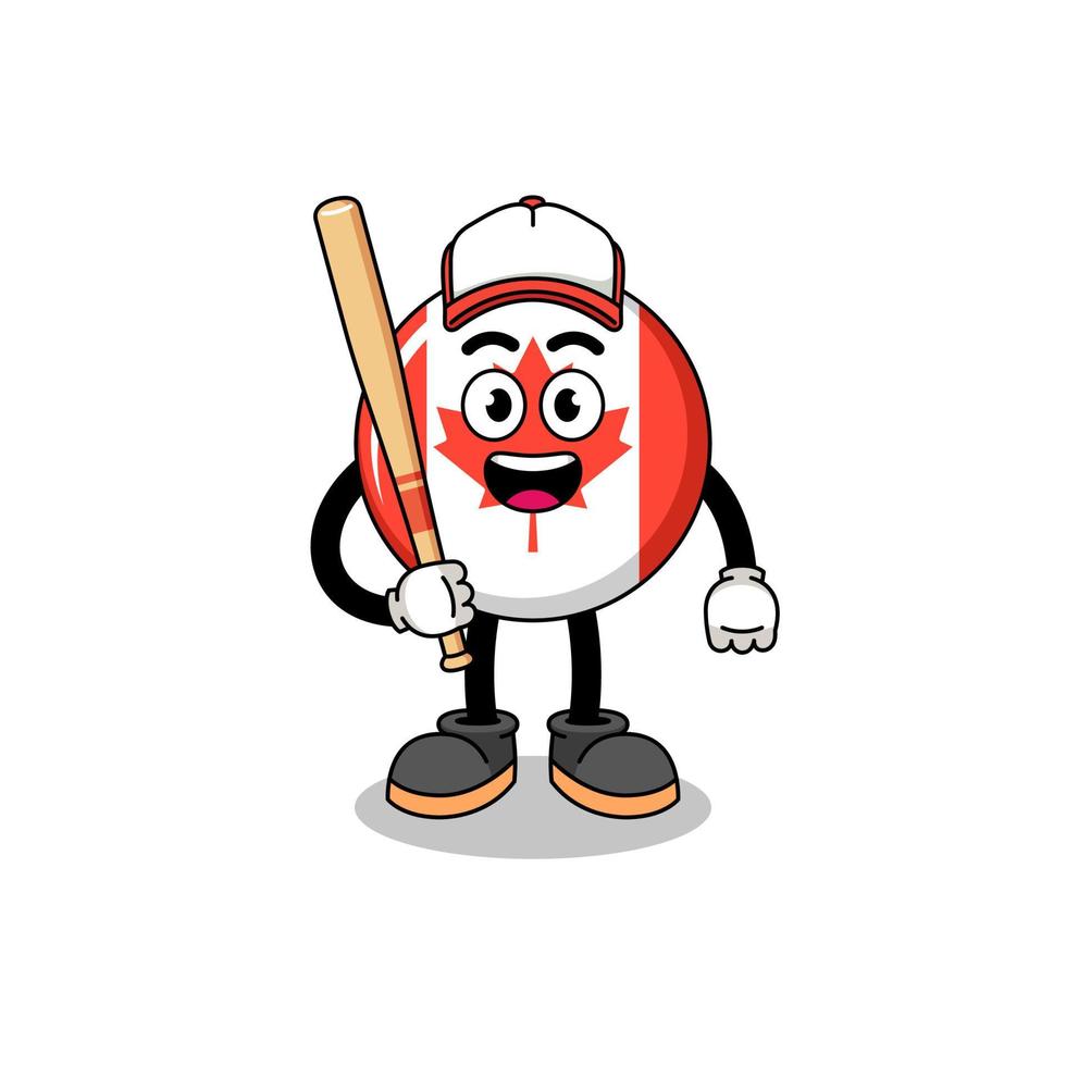 caricatura de la mascota de la bandera de canadá como jugador de béisbol vector