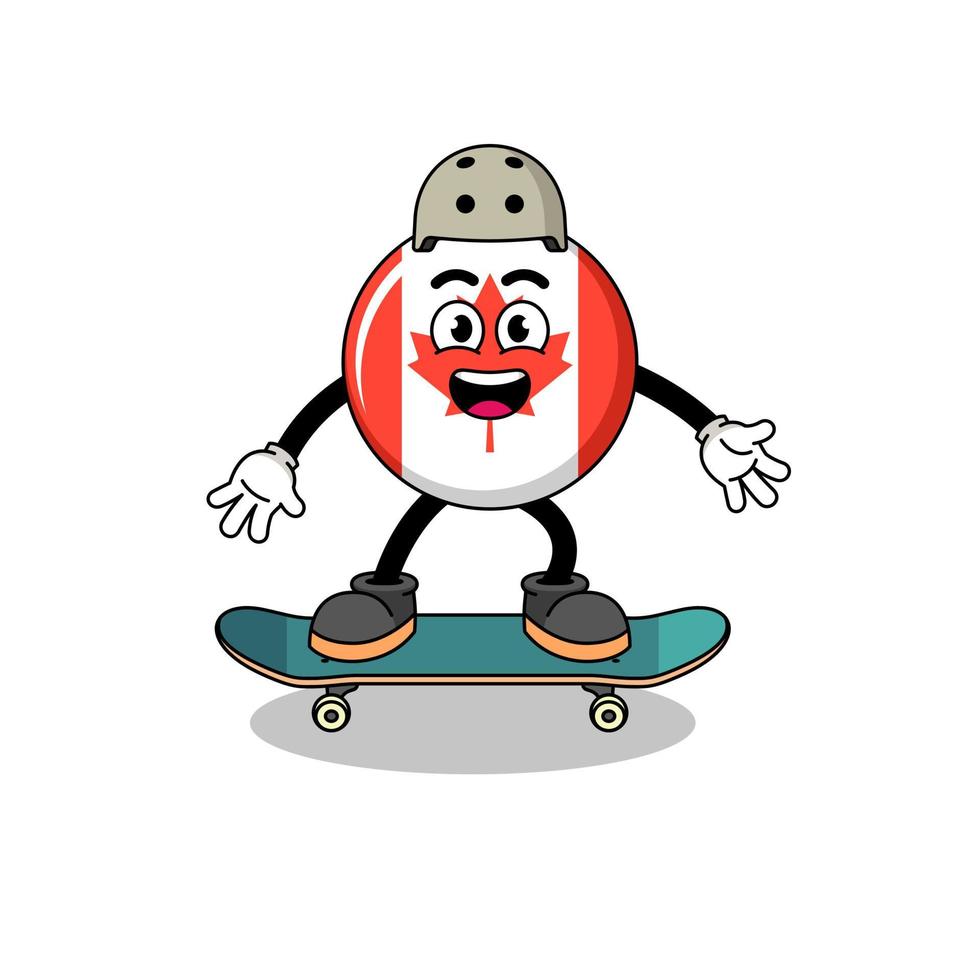 mascota de la bandera de canadá jugando una patineta vector