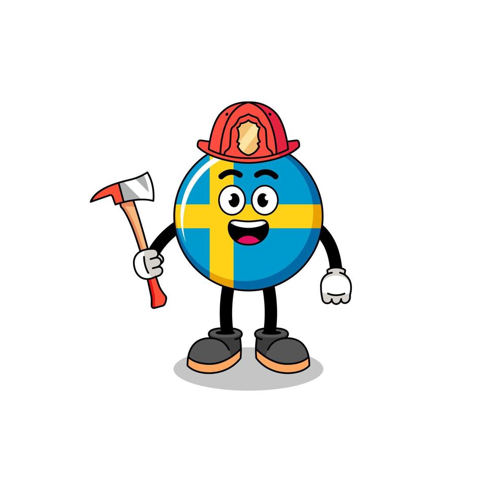Cartoon mascot of sweden flag firefighter vector