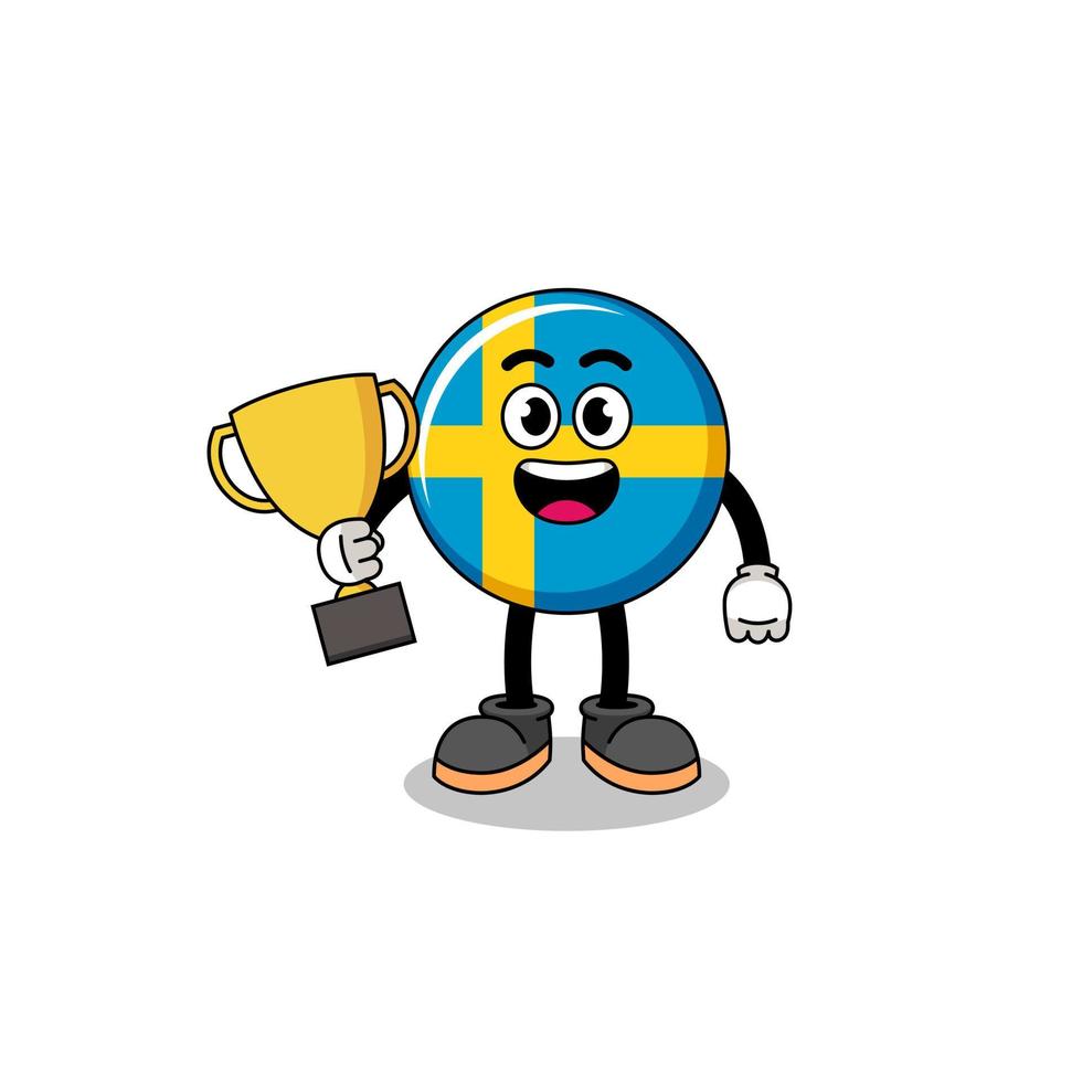 Cartoon mascot of sweden flag holding a trophy vector
