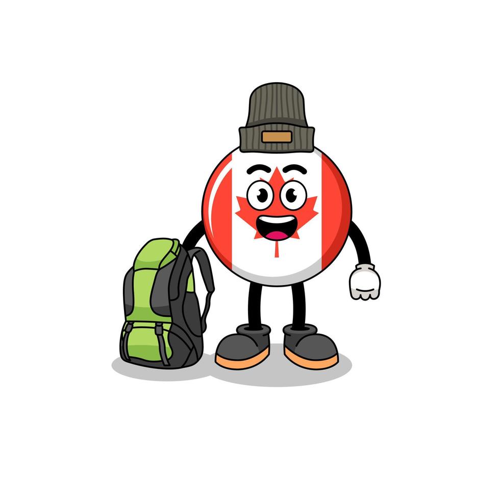 Illustration of canada flag mascot as a hiker vector