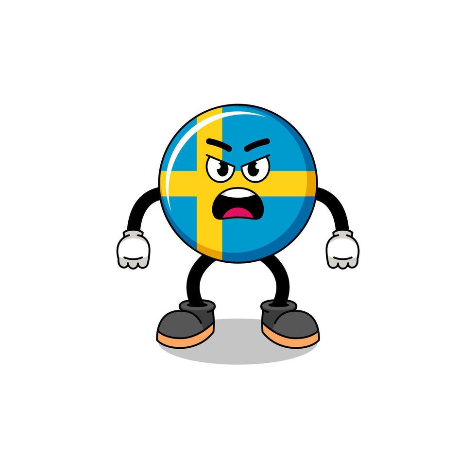 sweden flag cartoon illustration with angry expression vector