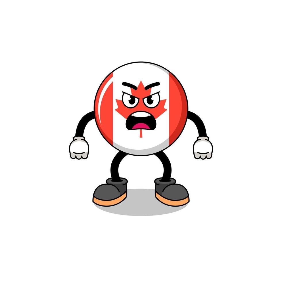 canada flag cartoon illustration with angry expression vector