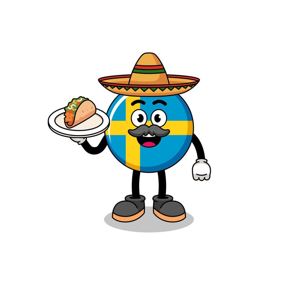 Character cartoon of sweden flag as a mexican chef vector