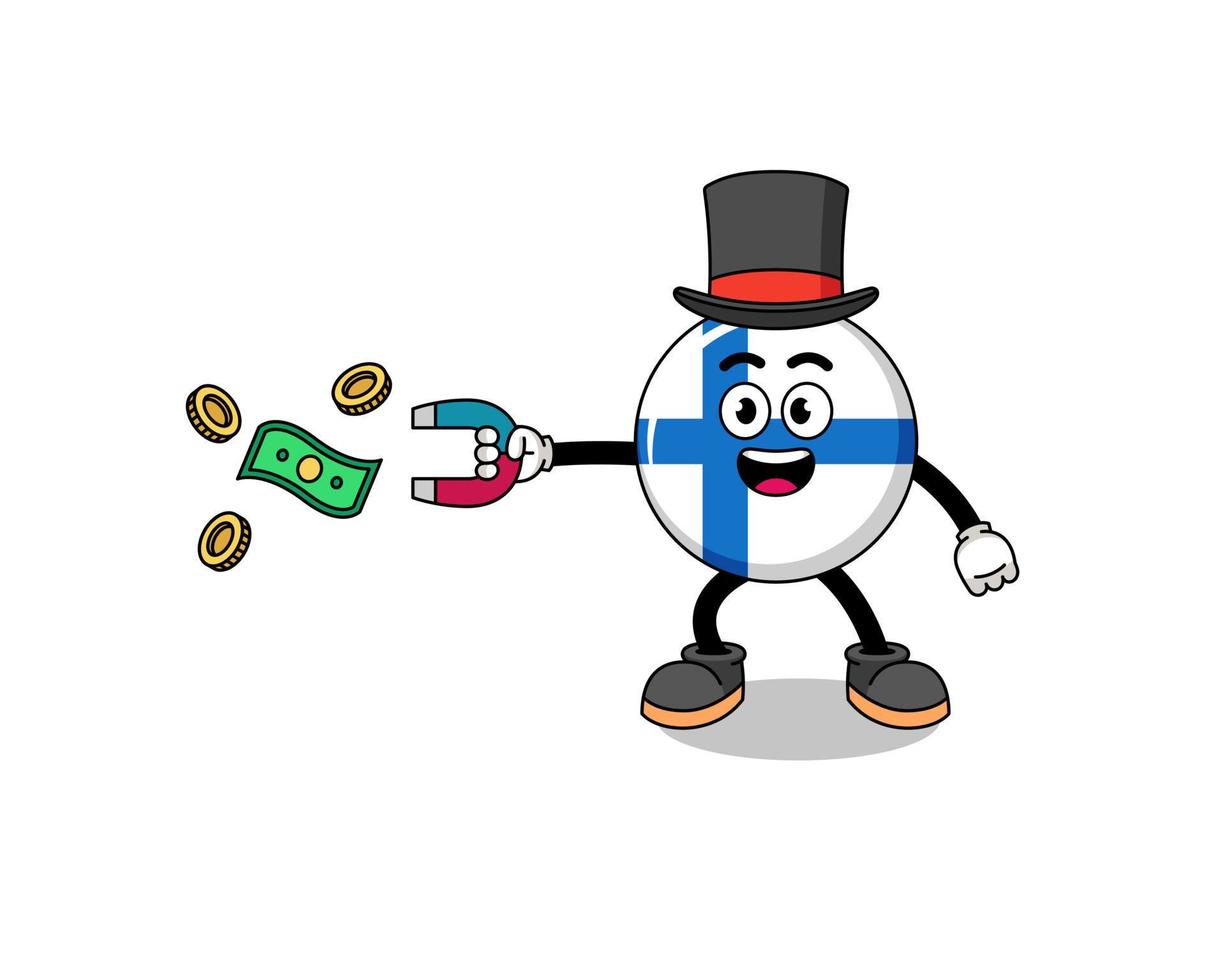 Character Illustration of finland catching money with a magnet vector