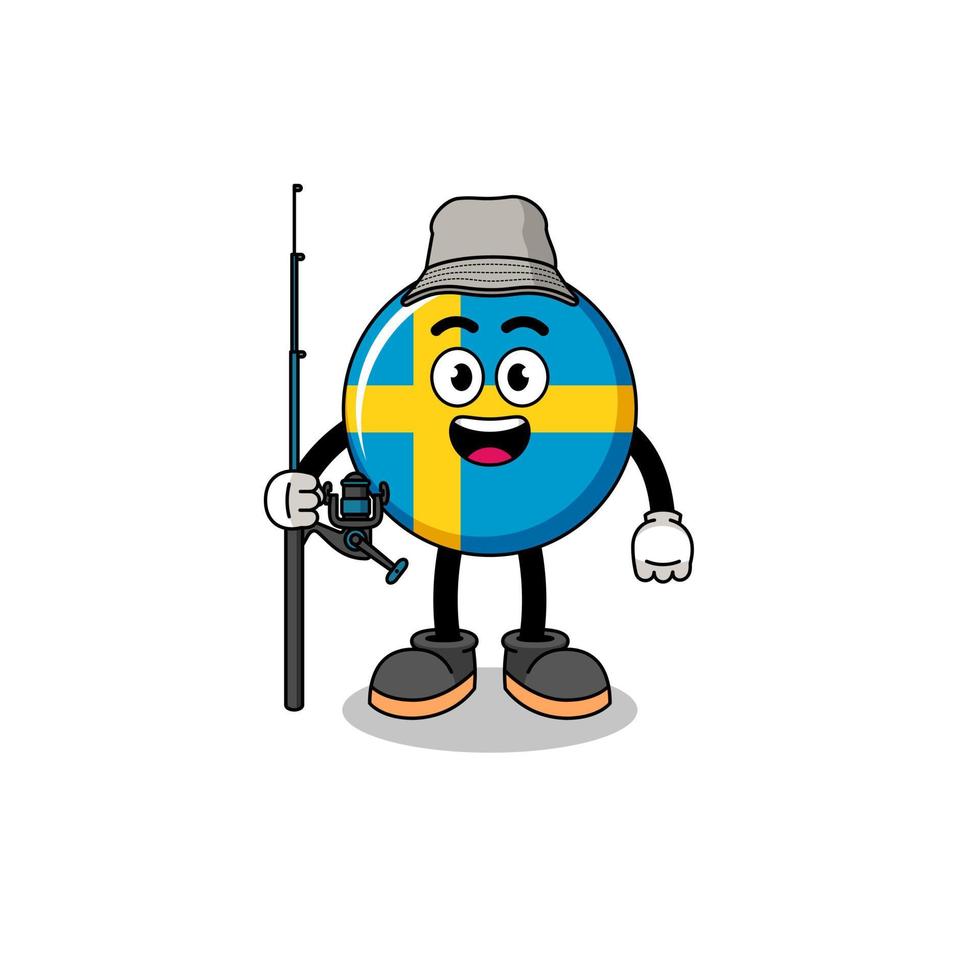 ilustración de la mascota del pescador de la bandera de suecia vector