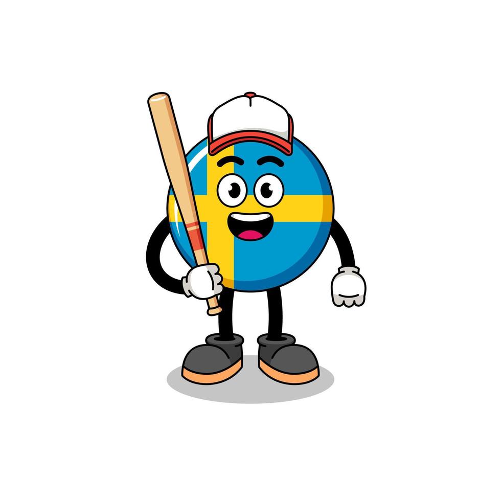 caricatura de la mascota de la bandera de suecia como jugador de béisbol vector