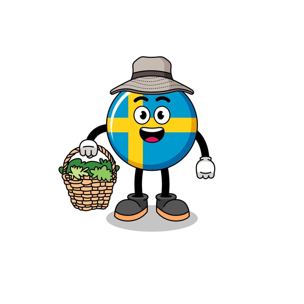 ilustración de personaje de la bandera de suecia como herbolario vector