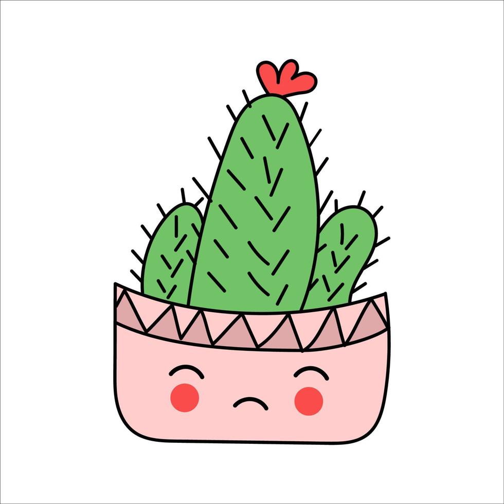 cactus with a flower in a pink pot with a face vector