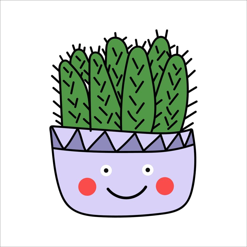 cactus in a purple pot with a face vector